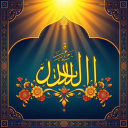 A beautifully illuminated and intricate calligraphy artwork depicting the name of the Prophet Muhammad in traditional Arabic script, surrounded by floral patterns and geometric designs typical of Islamic art