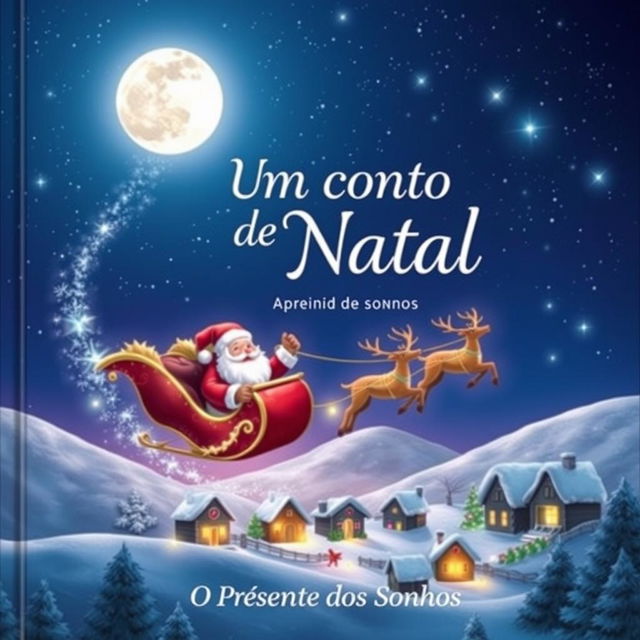 A heartwarming book cover for 'Um Conto de Natal - O Presente dos Sonhos'