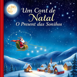 An enchanting book cover for 'Um Conto de Natal - O Presente dos Sonhos'