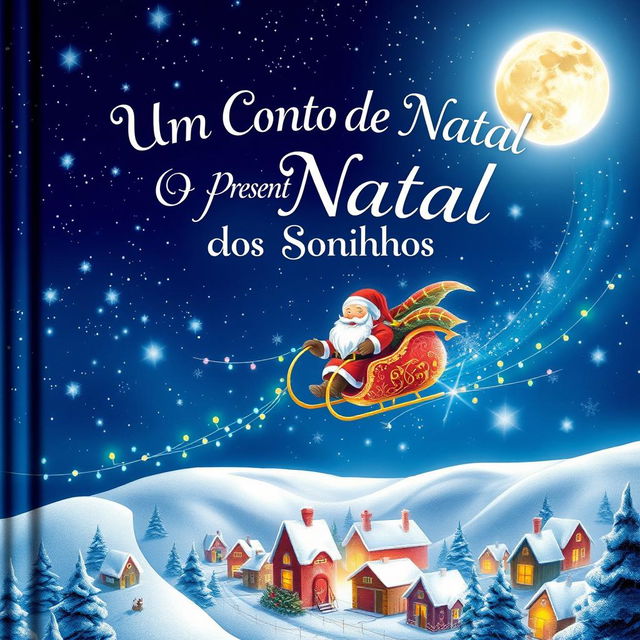 An enchanting book cover for 'Um Conto de Natal - O Presente dos Sonhos'