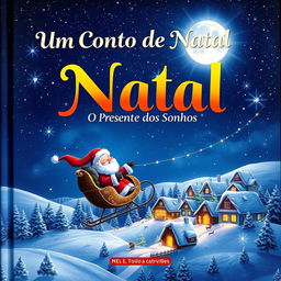 An enchanting book cover for 'Um Conto de Natal - O Presente dos Sonhos'