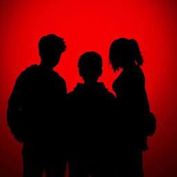 An intriguing visual inspired by 'La lista negra', depicting the shadows of 3 or 4 teenagers gathered closely together