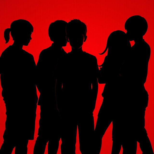 An intriguing visual inspired by 'La lista negra', depicting the shadows of 3 or 4 teenagers gathered closely together