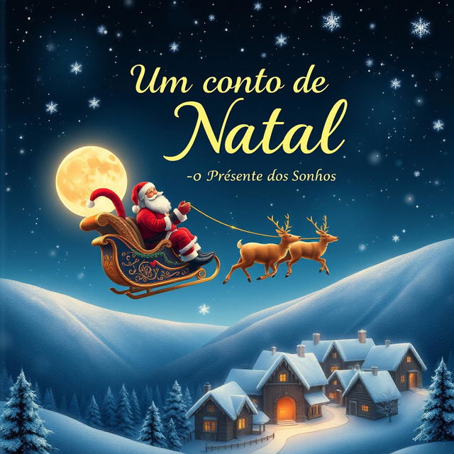 An enchanting HD quality book cover for 'Um Conto de Natal - O Presente dos Sonhos'