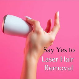 A hand holding onto the handle of a laser hair removal device, set against a vibrant pink background