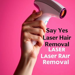 A hand holding onto the handle of a laser hair removal device, set against a vibrant pink background