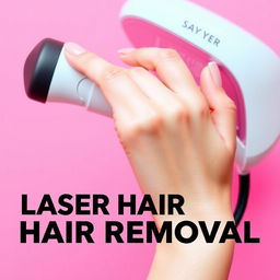 A hand holding onto the handle of a laser hair removal device, set against a vibrant pink background