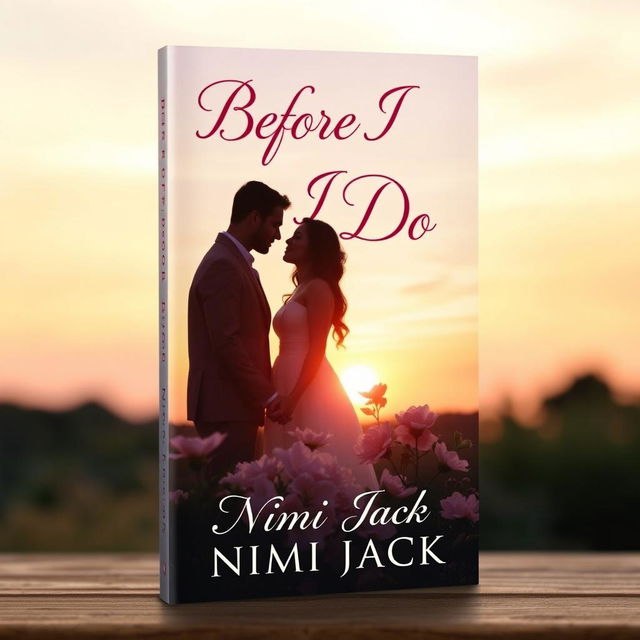A romantic book cover design featuring a serene outdoor scene during sunset