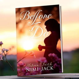 A romantic book cover design featuring a serene outdoor scene during sunset