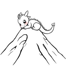 A whimsical and adorable illustration of a cute dragon peacefully sleeping at the summit of a mountain