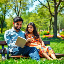 A scenic park setting with the sun shining and soft green grass