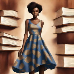 A striking digital art piece features an African American woman with short hair emerging from the pages of an open book