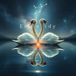 A stunning and magical scene featuring a single swan that appears as two swans, positioned back-to-back and looking in opposite directions