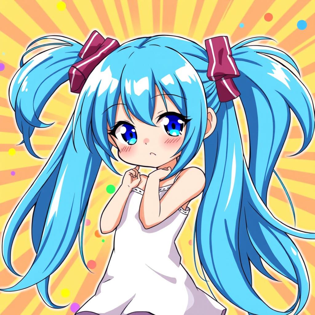 A charming anime girl with long, flowing blue hair styled into pigtails on either side of her head