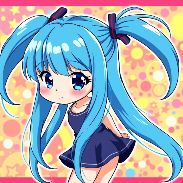 A charming anime girl with long, flowing blue hair styled into pigtails on either side of her head