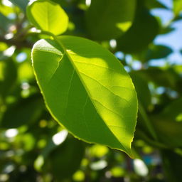 A vibrant close-up of a lush green lemon leaf, showcasing its detailed texture and rich color