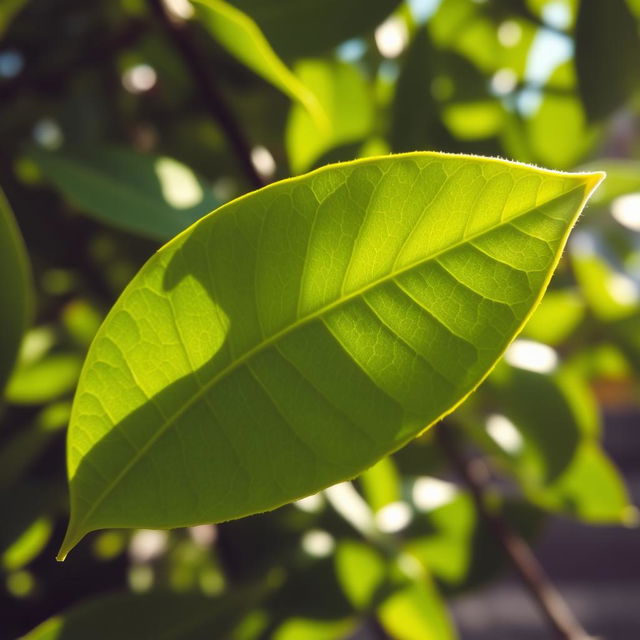 A vibrant close-up of a lush green lemon leaf, showcasing its detailed texture and rich color