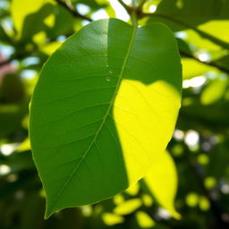 A vibrant close-up of a lush green lemon leaf, showcasing its detailed texture and rich color
