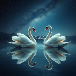 A mesmerizing scene featuring two swans that appear to be two separate entities, yet they are intricately connected, almost as if one is reflecting the other's essence