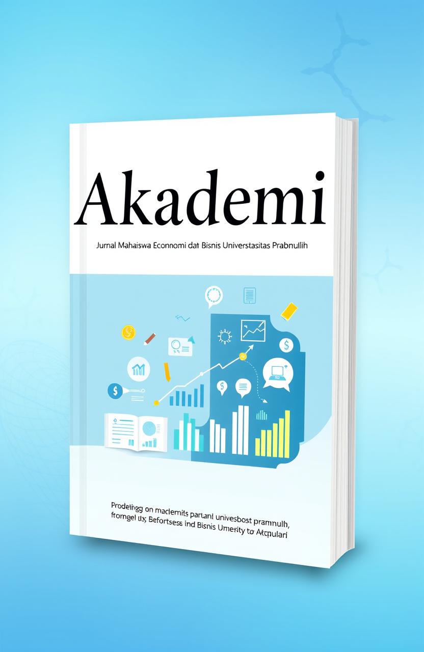 A visually appealing book cover for a journal titled 'Akademis: Jurnal Mahasiswa Ekonomi dan Bisnis Universitas Prabumulih'