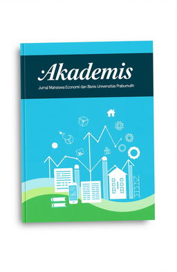 A visually appealing book cover for a journal titled 'Akademis: Jurnal Mahasiswa Ekonomi dan Bisnis Universitas Prabumulih'