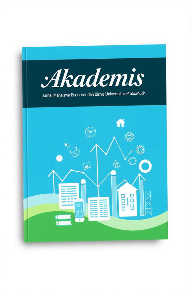 A visually appealing book cover for a journal titled 'Akademis: Jurnal Mahasiswa Ekonomi dan Bisnis Universitas Prabumulih'