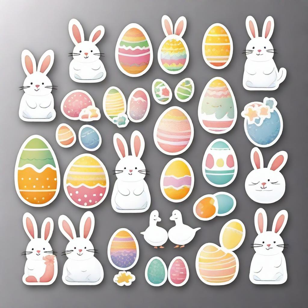 Generate a high-quality 2D image of a sticker sheet, containing 12 vibrant and beautiful Easter-themed stickers