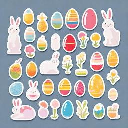 Generate a high-quality 2D image of a sticker sheet, containing 12 vibrant and beautiful Easter-themed stickers