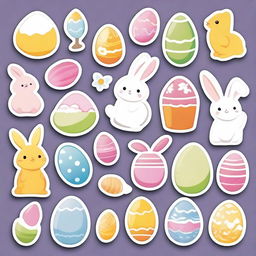 Generate a high-quality 2D image of a sticker sheet, containing 12 vibrant and beautiful Easter-themed stickers