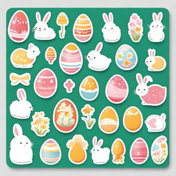 Generate a high-quality 2D image of a sticker sheet, containing 12 vibrant and beautiful Easter-themed stickers