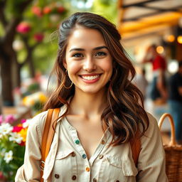 A captivating portrait of a 32-year-old woman named Sophie, radiating positivity and a zest for life