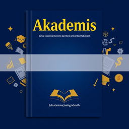 A striking book cover design for the journal titled 'Akademis: Jurnal Mahasiswa Ekonomi dan Bisnis Universitas Prabumulih'