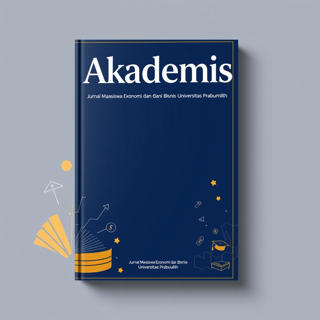 A striking book cover design for the journal titled 'Akademis: Jurnal Mahasiswa Ekonomi dan Bisnis Universitas Prabumulih'