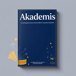 A striking book cover design for the journal titled 'Akademis: Jurnal Mahasiswa Ekonomi dan Bisnis Universitas Prabumulih'