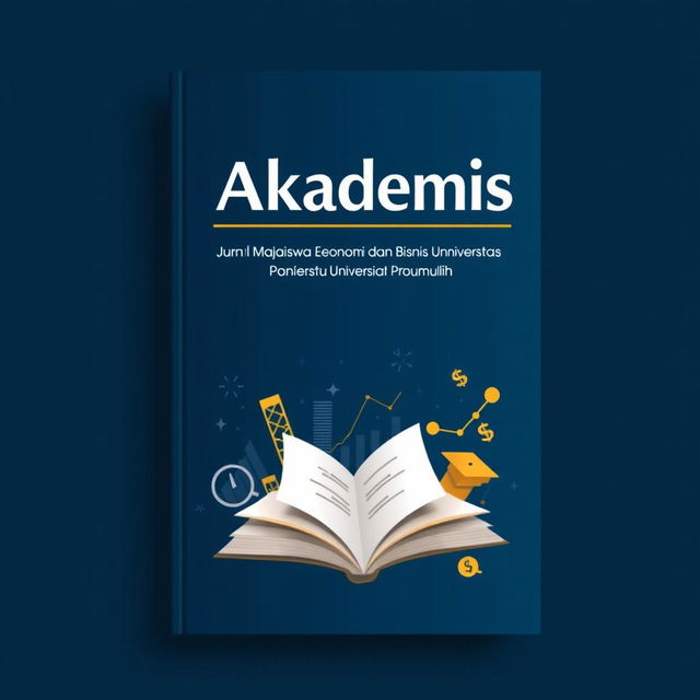 A striking book cover design for the journal titled 'Akademis: Jurnal Mahasiswa Ekonomi dan Bisnis Universitas Prabumulih'