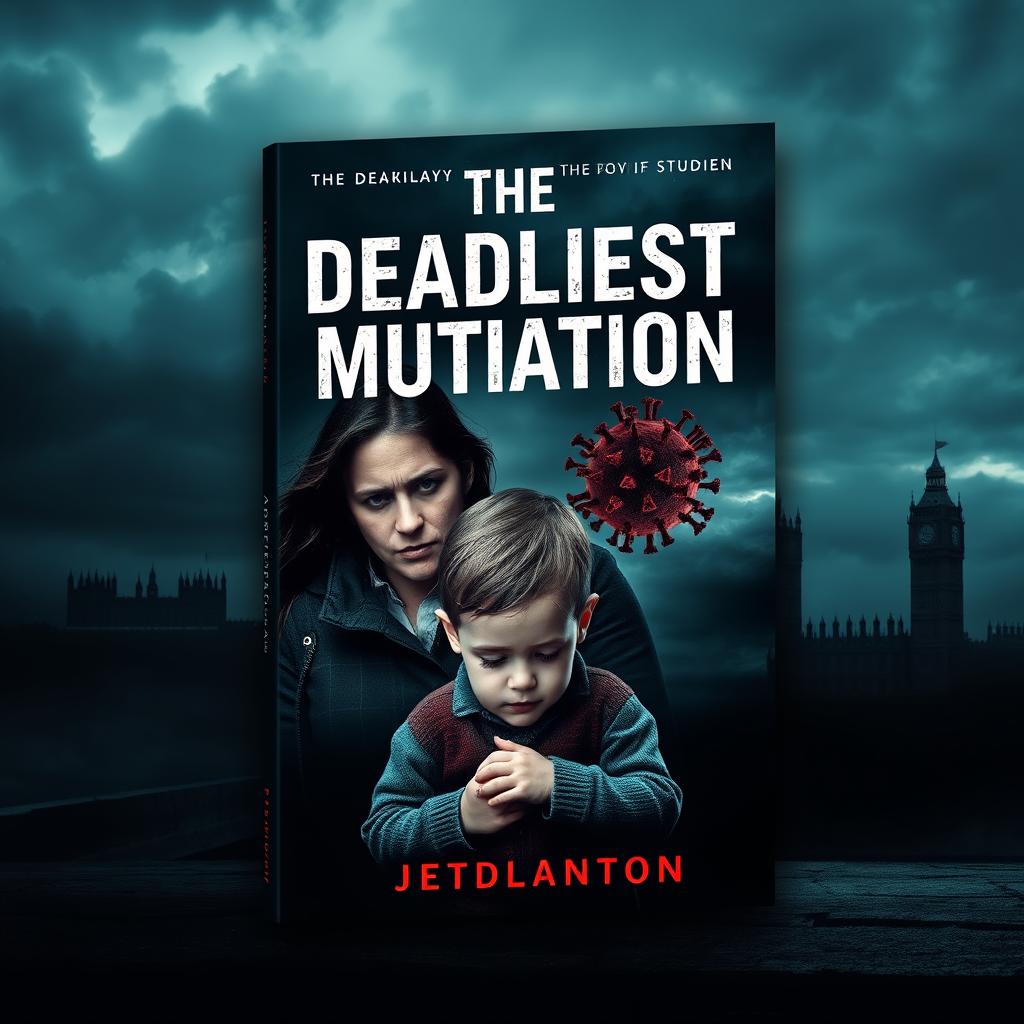 A striking and dramatic book cover design for a novel titled 'The Deadliest Mutation'