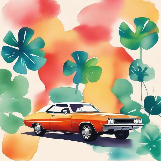 A high-quality watercolor image that flawlessly merges 1970s vintage aesthetics with modern design elements