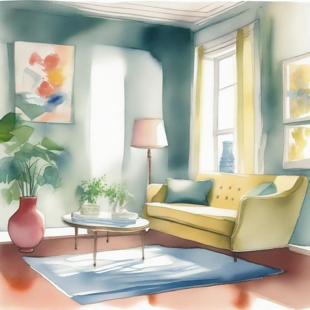 An exquisite watercolor image that encapsulates the beauty of vintage decor seamlessly fused with modern design elements