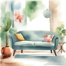 An exquisite watercolor image that encapsulates the beauty of vintage decor seamlessly fused with modern design elements