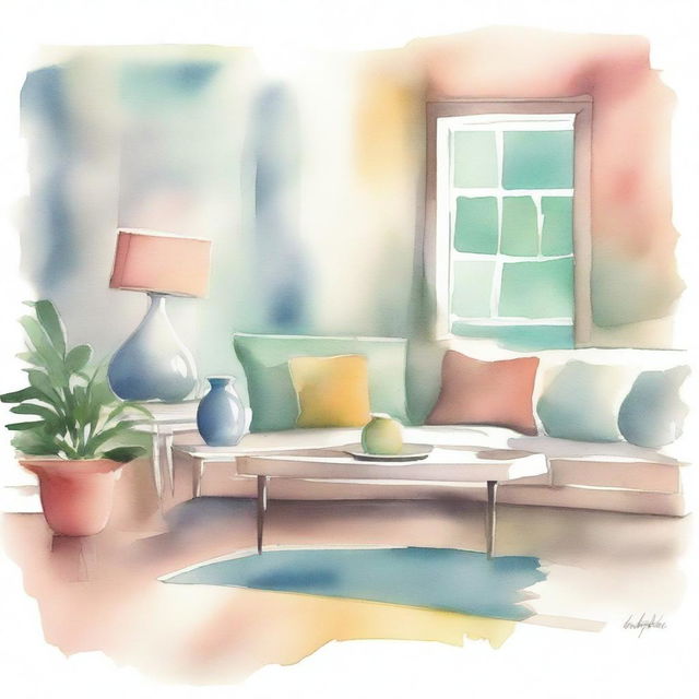 An exquisite watercolor image that encapsulates the beauty of vintage decor seamlessly fused with modern design elements