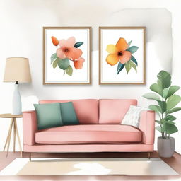 An exquisite watercolor image that encapsulates the beauty of vintage decor seamlessly fused with modern design elements