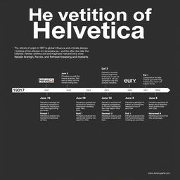 An infographic or mini-timeline showcasing the evolution of Helvetica, created on an A3 size artboard using Adobe Illustrator