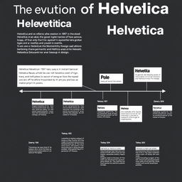 An infographic or mini-timeline showcasing the evolution of Helvetica, created on an A3 size artboard using Adobe Illustrator