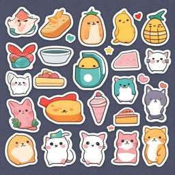 A high-quality digital art of a sticker sheet, showcasing 12 stunningly vibrant and attractive 2D stickers