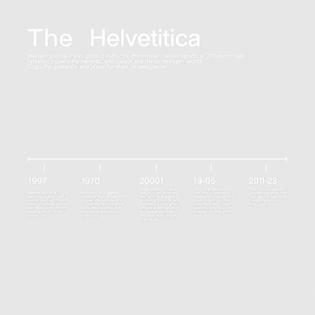 A clean and minimalistic infographic design representing the evolution of the Helvetica typeface on an A3 size artboard