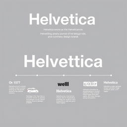 A clean and minimalistic infographic design representing the evolution of the Helvetica typeface on an A3 size artboard