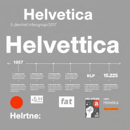 A clean and minimalistic infographic design representing the evolution of the Helvetica typeface on an A3 size artboard