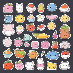 A high-quality digital art of a sticker sheet, showcasing 12 stunningly vibrant and attractive 2D stickers