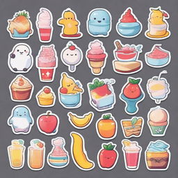 A high-quality digital art of a sticker sheet, showcasing 12 stunningly vibrant and attractive 2D stickers