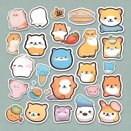 A high-quality digital art of a sticker sheet, showcasing 12 stunningly vibrant and attractive 2D stickers